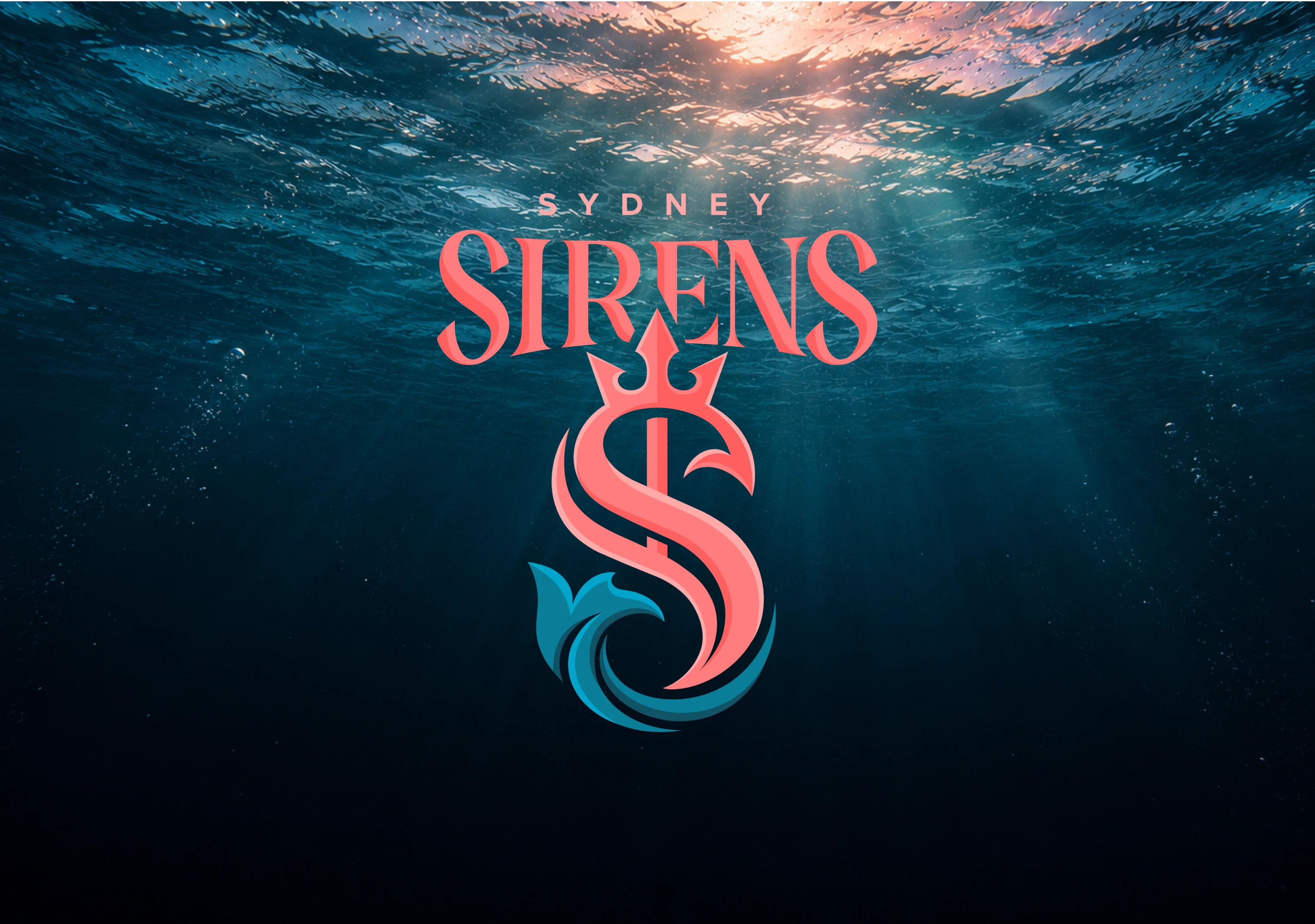 Sydney Sirens — trident-crowned S monogram and wordmark, shown underwater